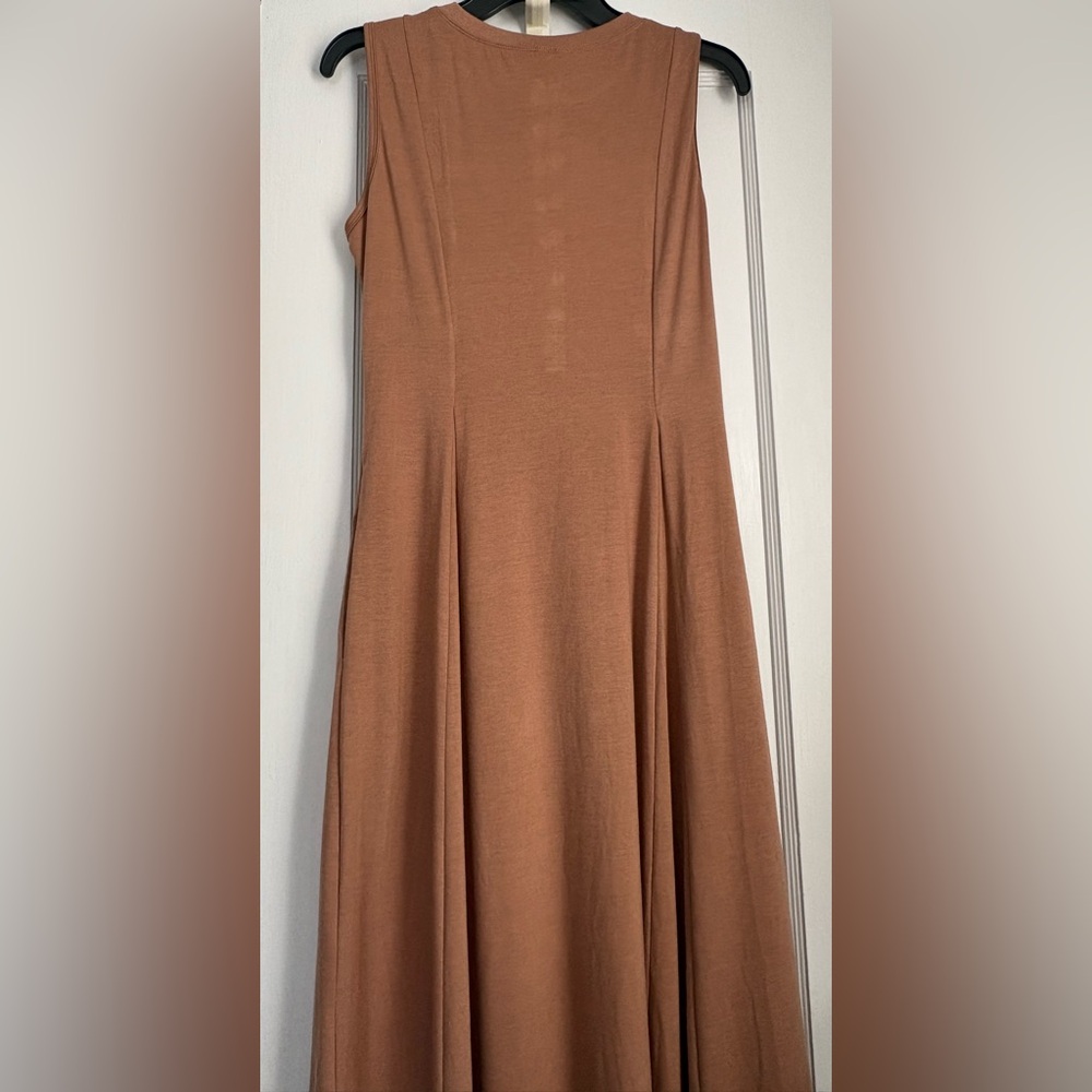Terracotta Tan Sleeveless Button Front Pockets Maxi Dress, Sz: Small - Picture 5 of 10